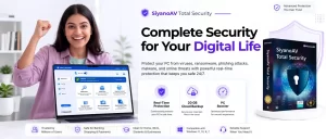 Total security software for PC blocking a single click ransomware attack.