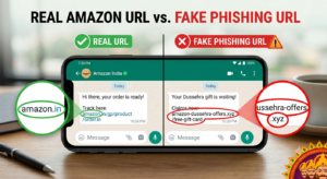fake WhatsApp links comparison showing how to identify fake Dussehra offer links on WhatsApp.